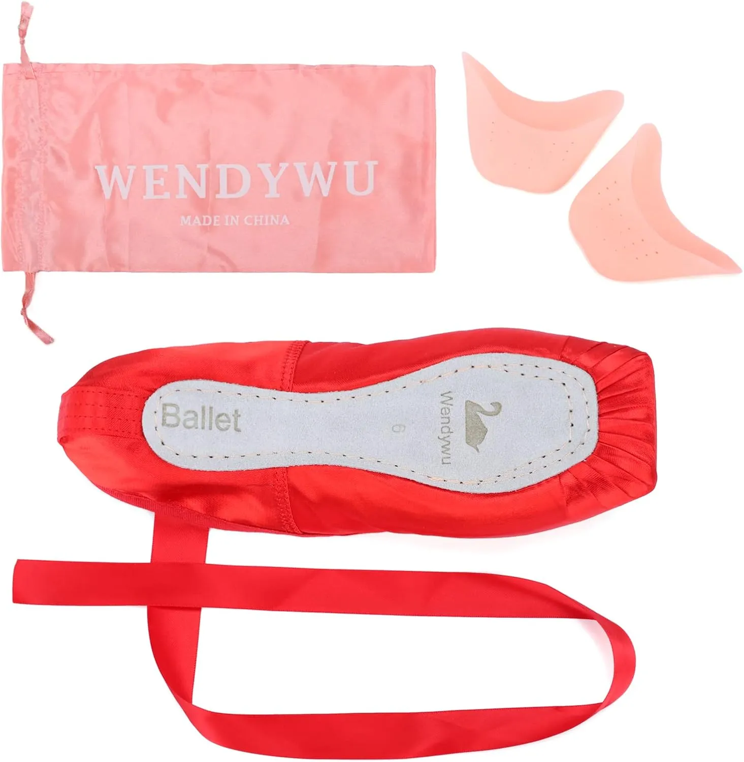 WENDYWU Professional Ballet Pointe Shoe for Kids Girl and Ladies Pink PU Soled Ballet Pointe Dance Shoes with Toe Pads