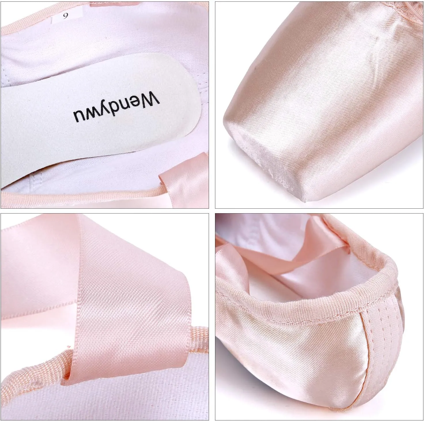 WENDYWU Professional Ballet Pointe Shoe for Kids Girl and Ladies Pink PU Soled Ballet Pointe Dance Shoes with Toe Pads