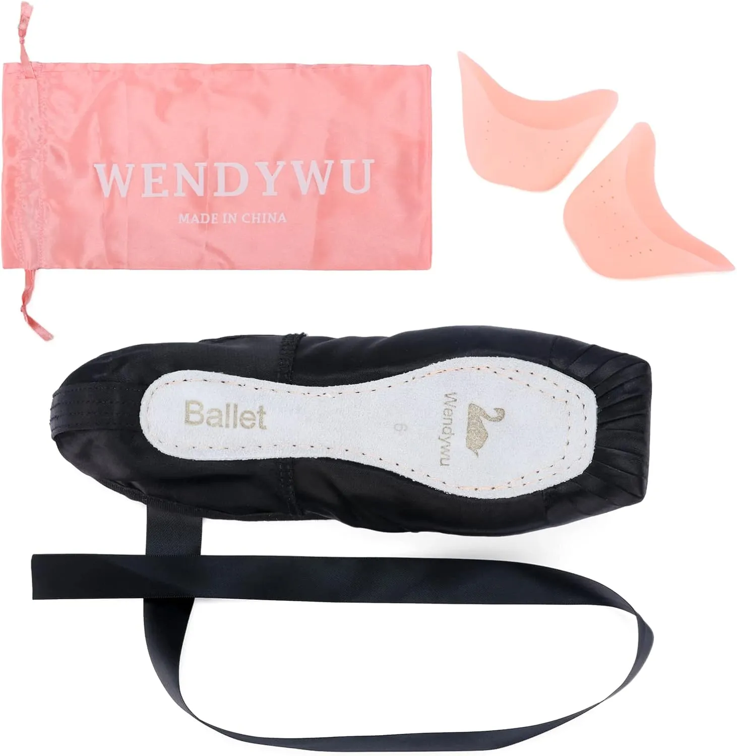 WENDYWU Professional Ballet Pointe Shoe for Kids Girl and Ladies Pink PU Soled Ballet Pointe Dance Shoes with Toe Pads