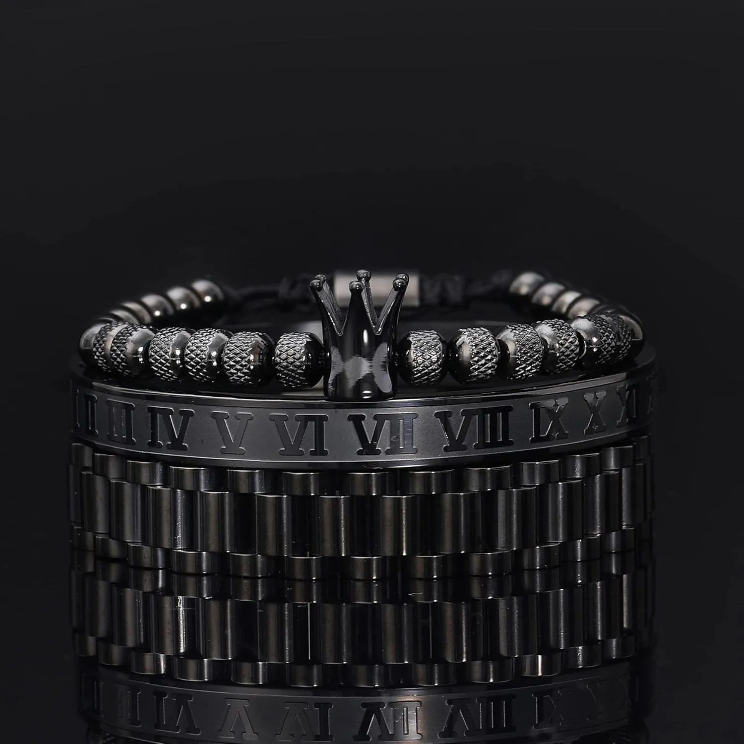 WFYOU Imperial Crown Bracelets for Men 18kt Gold Bracelet Cubic Zirconia Beads Bracelets Cross Bracelets Charm Men Luxury Gift