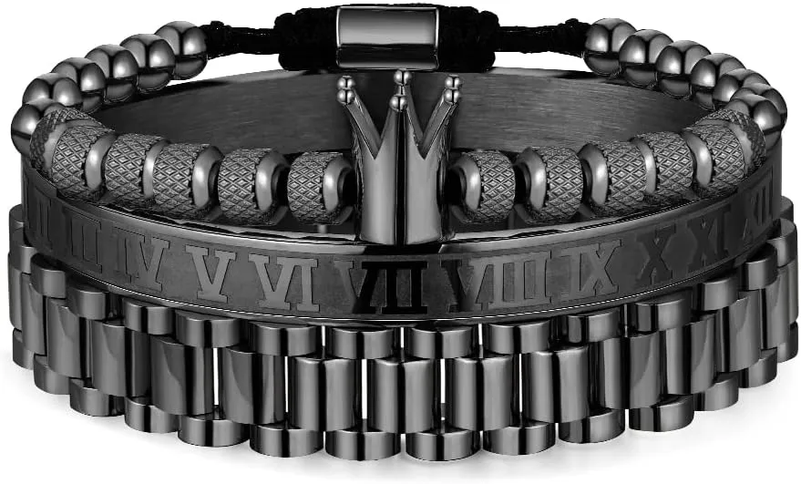 WFYOU Imperial Crown Bracelets for Men 18kt Gold Bracelet Cubic Zirconia Beads Bracelets Cross Bracelets Charm Men Luxury Gift