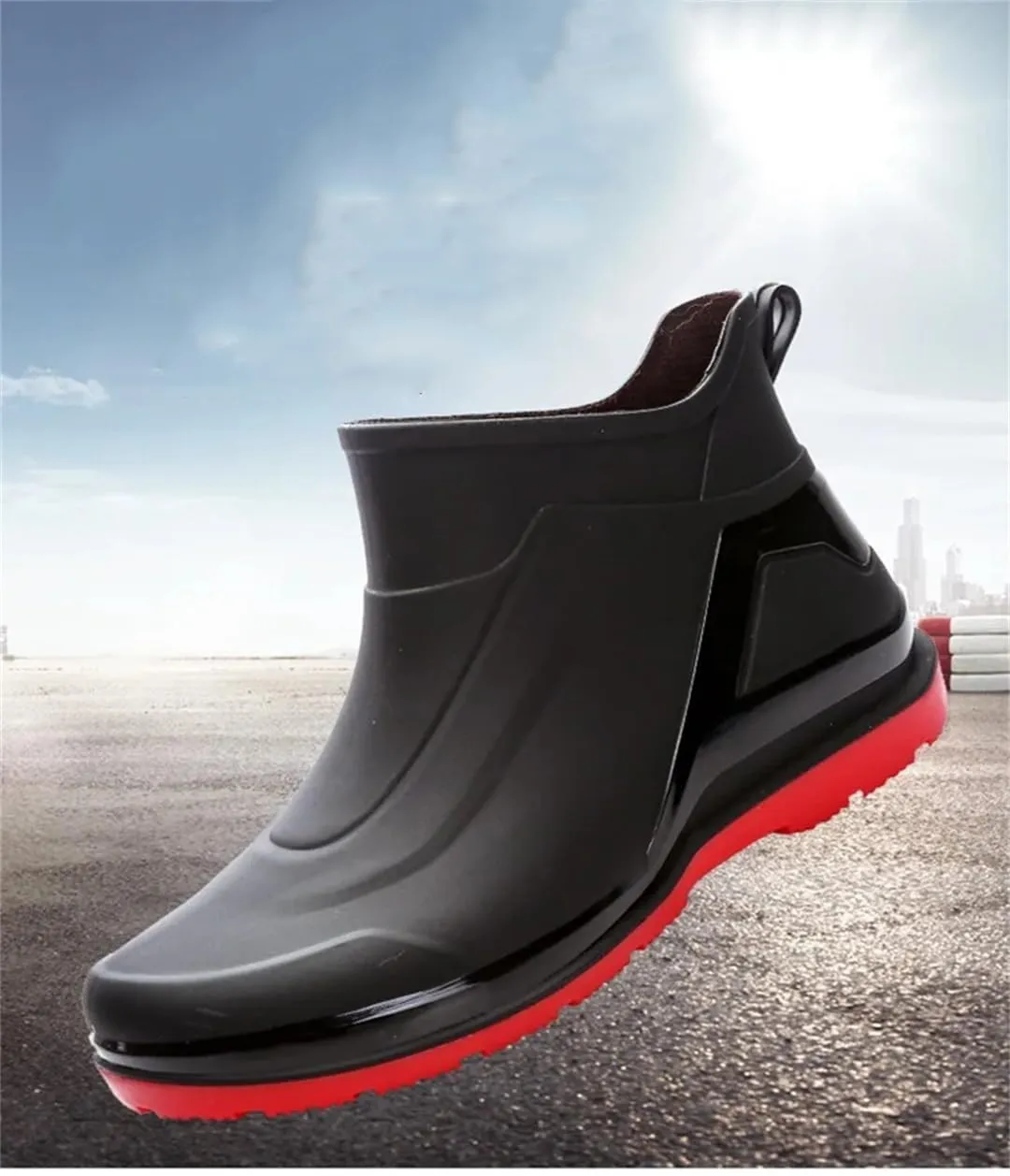 Wjnvfioo Short Tube Rain Shoes Men's Waterproof Rain Boots Medium Tube Anti Slip Rubber Shoes Washing Work Shoes
