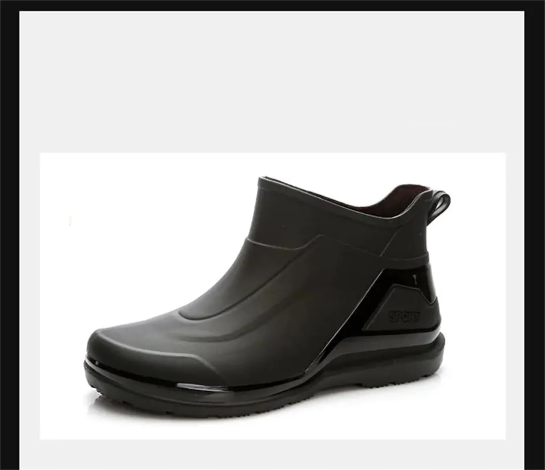 Wjnvfioo Short Tube Rain Shoes Men's Waterproof Rain Boots Medium Tube Anti Slip Rubber Shoes Washing Work Shoes