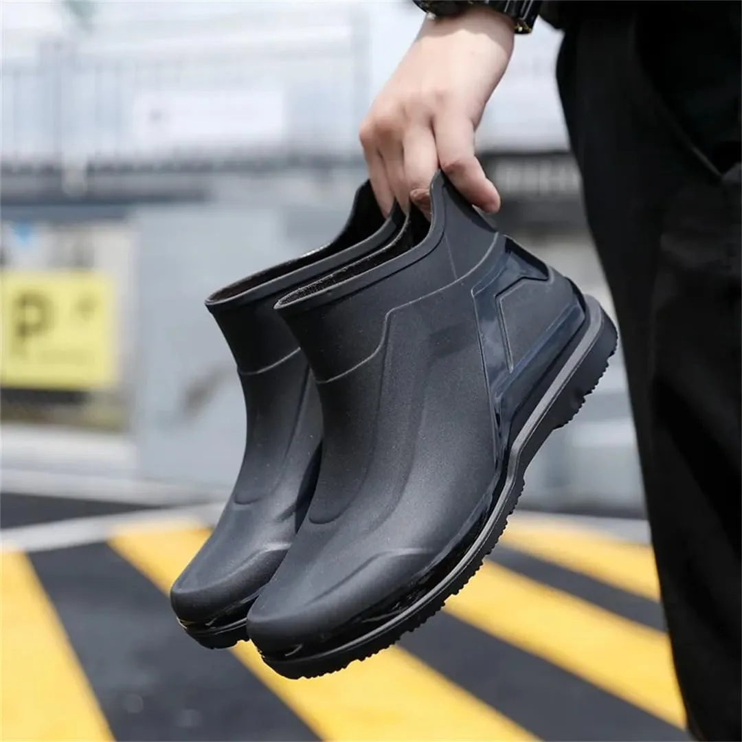 Wjnvfioo Short Tube Rain Shoes Men's Waterproof Rain Boots Medium Tube Anti Slip Rubber Shoes Washing Work Shoes