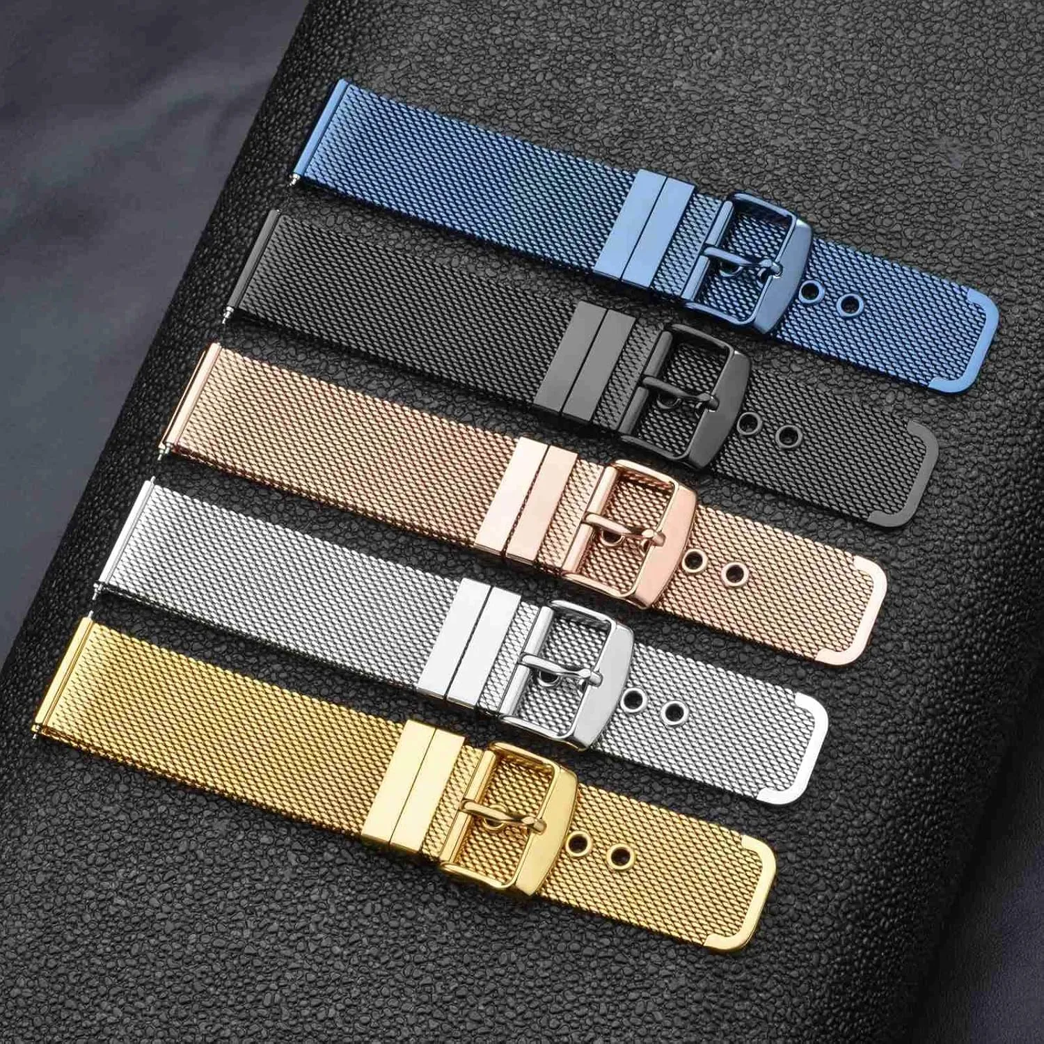 WOCCI 18mm Metal Watch Band for Men and Women, 316L Stainless Steel Woven Mesh, Quick Release Watchbands (Rose Gold)