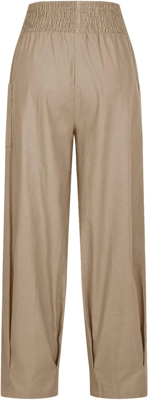 Women Linen Boho Pants Summer Casual Loose High Waist Cargo Lounge Harem Pant 2025 Beach Travel Vacation Outfits