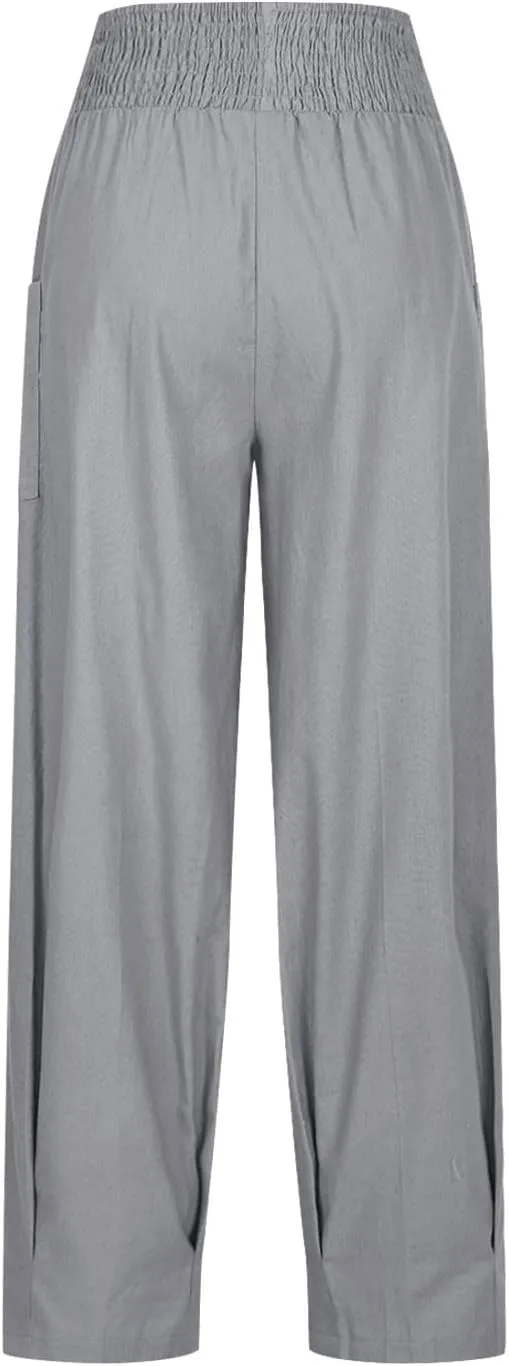 Women Linen Boho Pants Summer Casual Loose High Waist Cargo Lounge Harem Pant 2025 Beach Travel Vacation Outfits