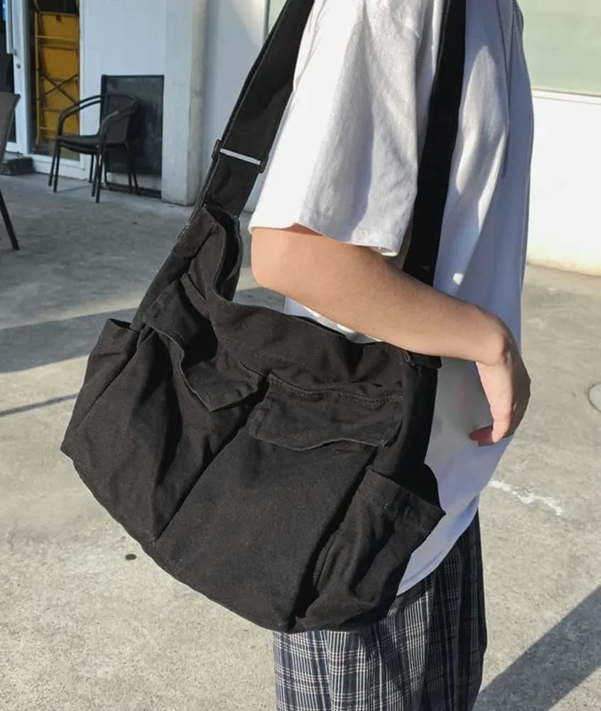 Women Men Canvas Messenger Bag Large Crossbody Shoulder Bag Canvas Hobo Bag Fashion Casual Tote Bag