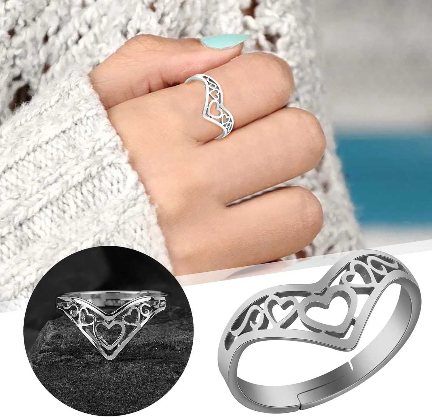 Women Men Engagement Rings Aesthetic Hollow Out Star Heart Rings for Women Men Splice Open Adjustable Couples Rings Jewelry Gifts Accessory Wedding Band Jewelry Birthday Gifts (B, One Size)