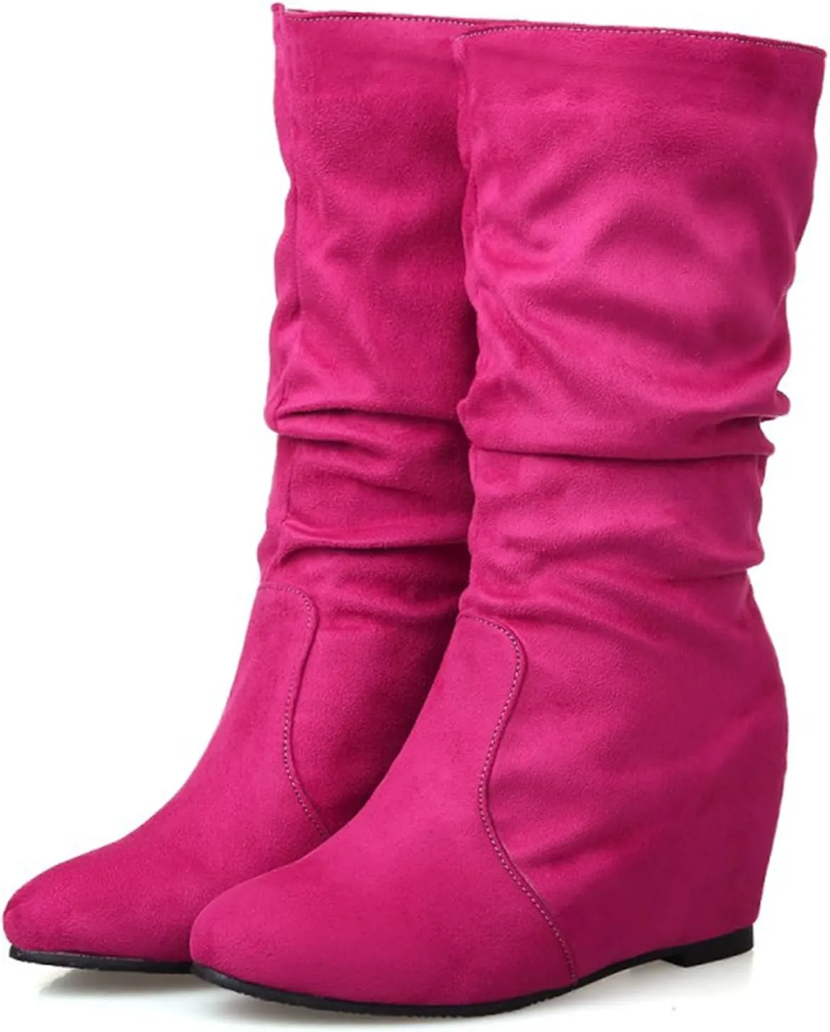 Women Mid Calf Boots Dressy Ankle Boots for Women Mid Calf Boots Flock Close Toe Mid Calf Slip on Casual Women Boots