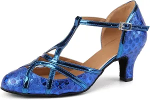 Women PU Ballroom Dancing Shoes Close Toe Latin Salsa Waltz Tango Dance Shoes with T Straps