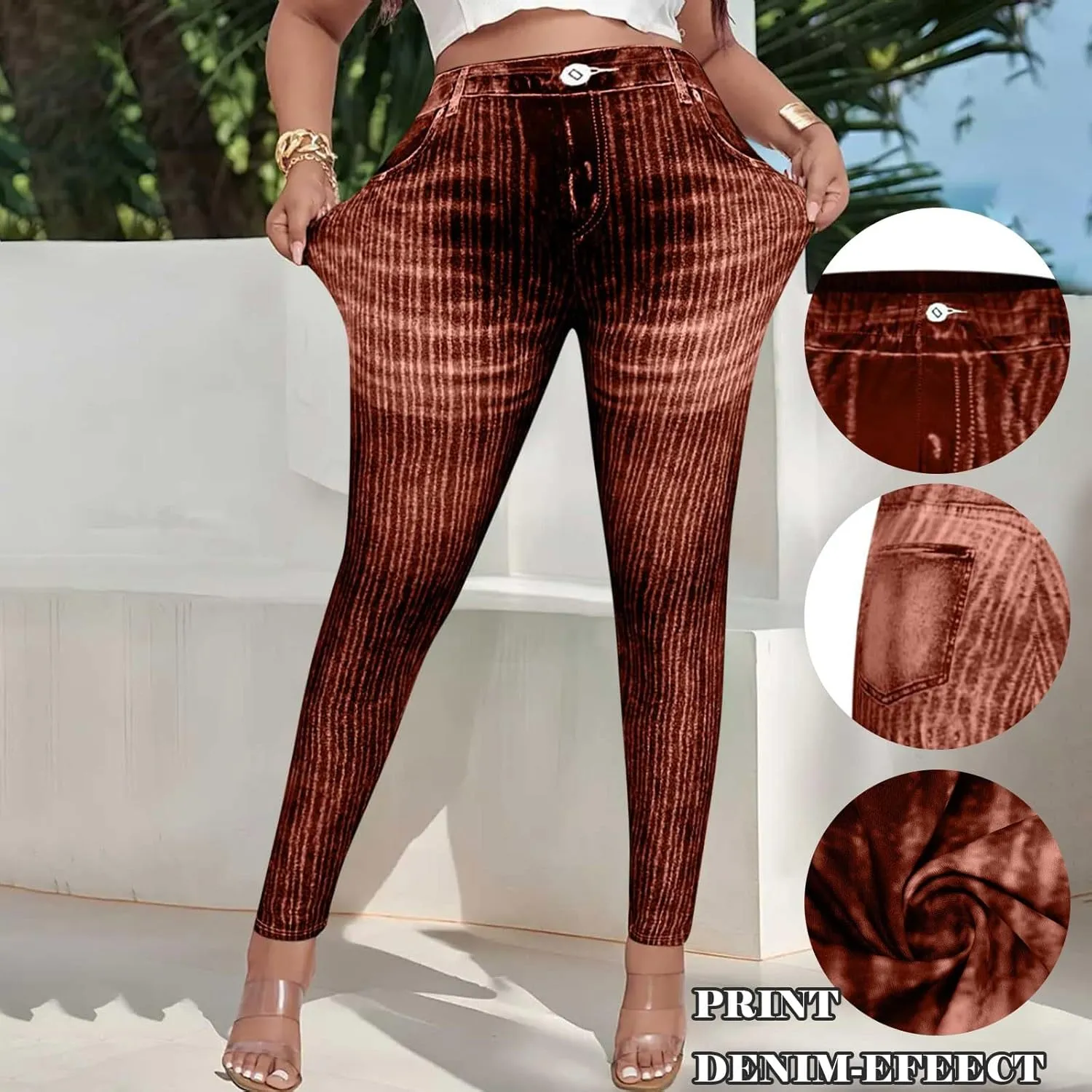 Women Skinny Slim Leg Trousers High Waist Tummy Control Tight fit Pants Butt Lifting Printed Smart Casual Office Work Trouser