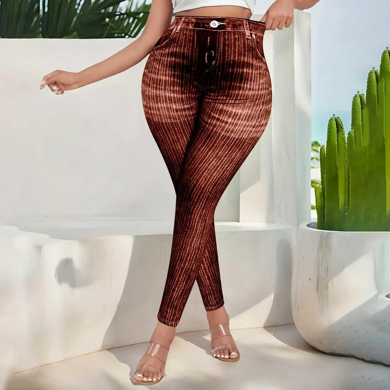 Women Skinny Slim Leg Trousers High Waist Tummy Control Tight fit Pants Butt Lifting Printed Smart Casual Office Work Trouser