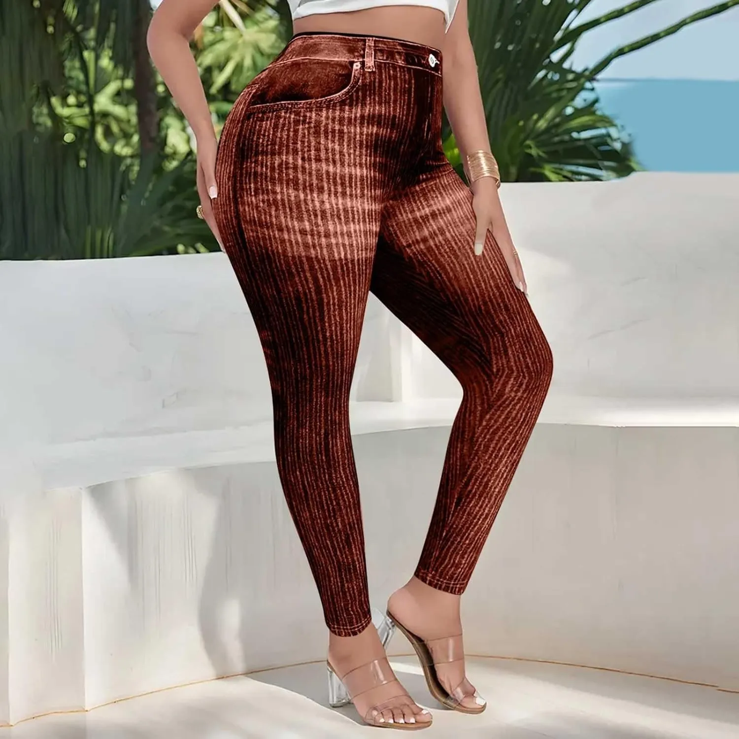 Women Skinny Slim Leg Trousers High Waist Tummy Control Tight fit Pants Butt Lifting Printed Smart Casual Office Work Trouser