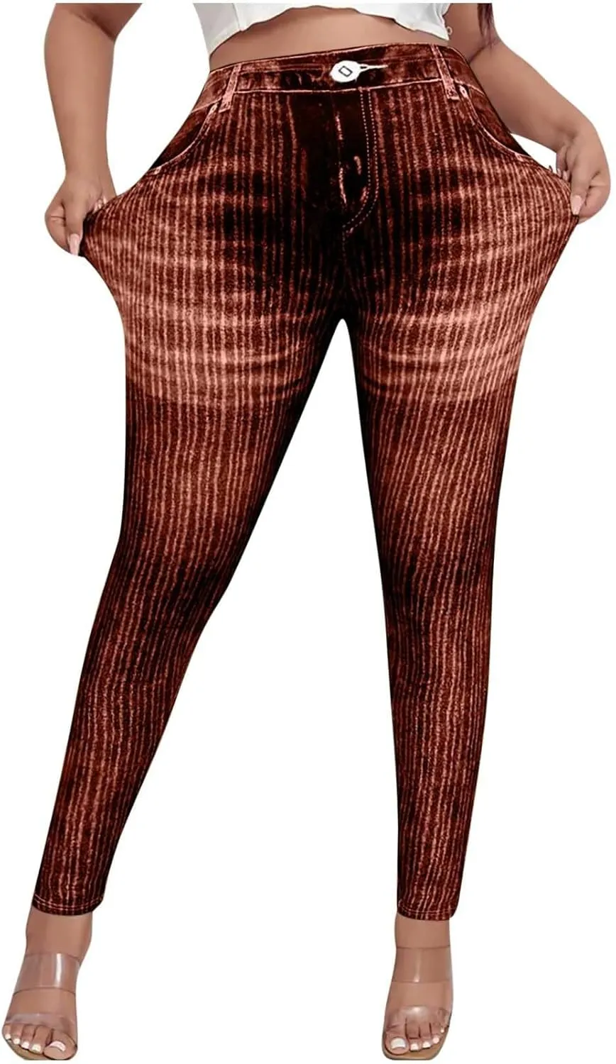 Women Skinny Slim Leg Trousers High Waist Tummy Control Tight fit Pants Butt Lifting Printed Smart Casual Office Work Trouser