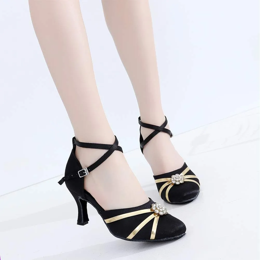 Women's Closed Toe Satin Salsa Tango Ballroom Latin Dance Shoes,Model 1003