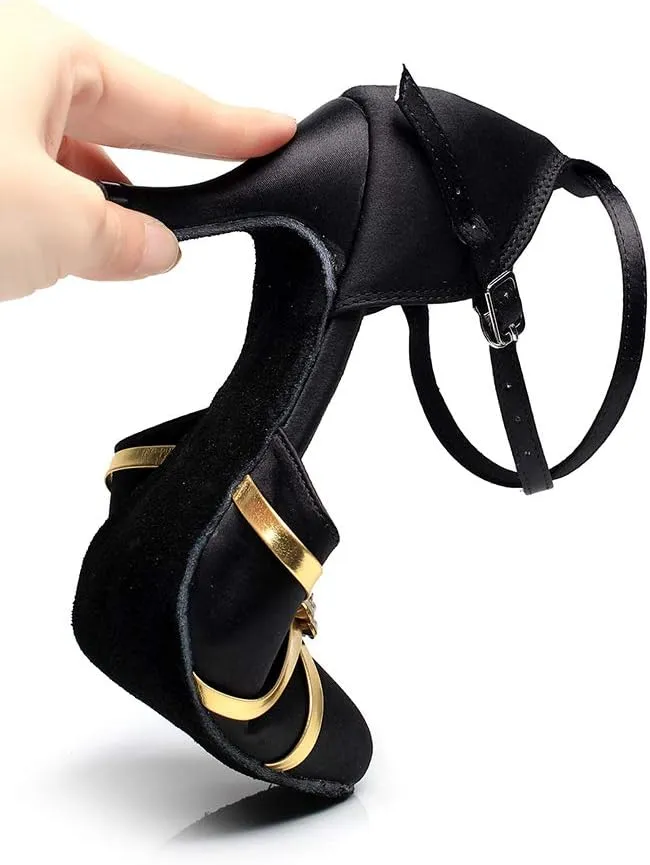 Women's Closed Toe Satin Salsa Tango Ballroom Latin Dance Shoes,Model 1003