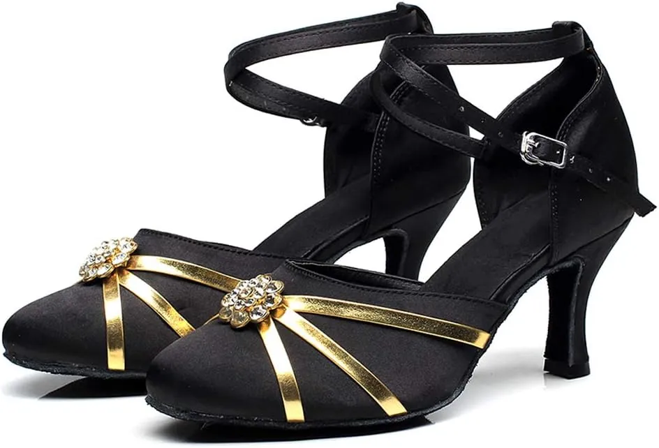Women's Closed Toe Satin Salsa Tango Ballroom Latin Dance Shoes,Model 1003