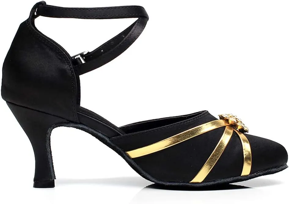 Women's Closed Toe Satin Salsa Tango Ballroom Latin Dance Shoes,Model 1003