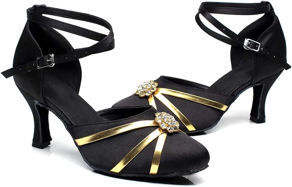 Women's Closed Toe Satin Salsa Tango Ballroom Latin Dance Shoes,Model 1003