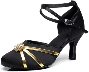 Women's Closed Toe Satin Salsa Tango Ballroom Latin Dance Shoes,Model 1003