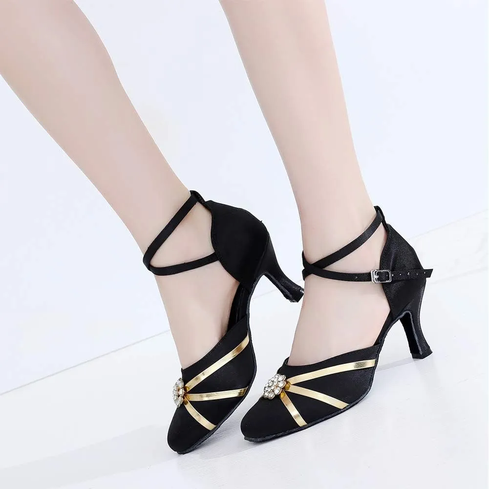 Women's Closed Toe Satin Salsa Tango Ballroom Latin Dance Shoes,Model 1003