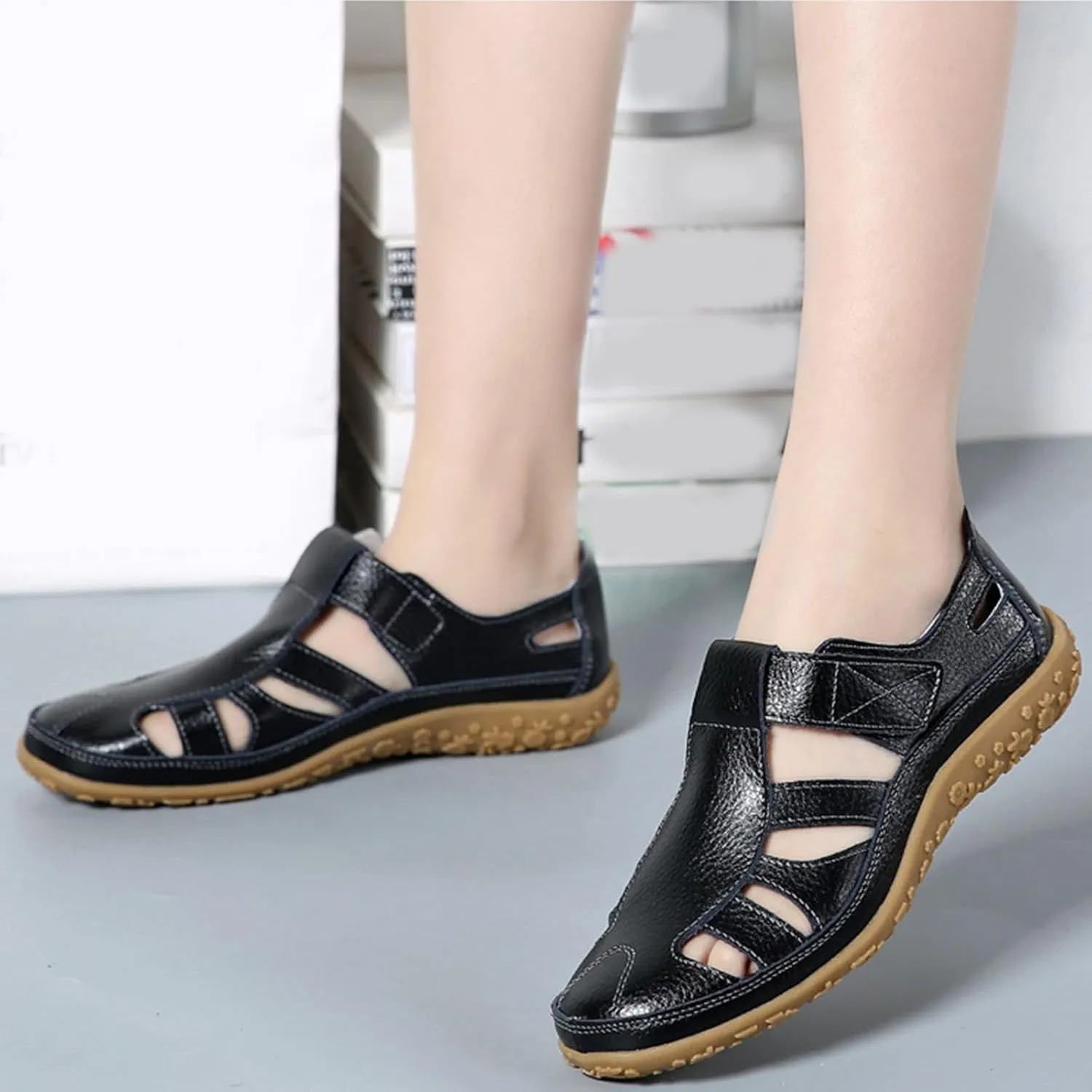 Women's Cutout Hook Sandals Non Slip Closed Toe Sandals Daily Breathable Walking Casual Shoes Summer Arch Support Walking Shoes Ankle Strap Beach Sandal Fashionable Versatile Casual Shoe
