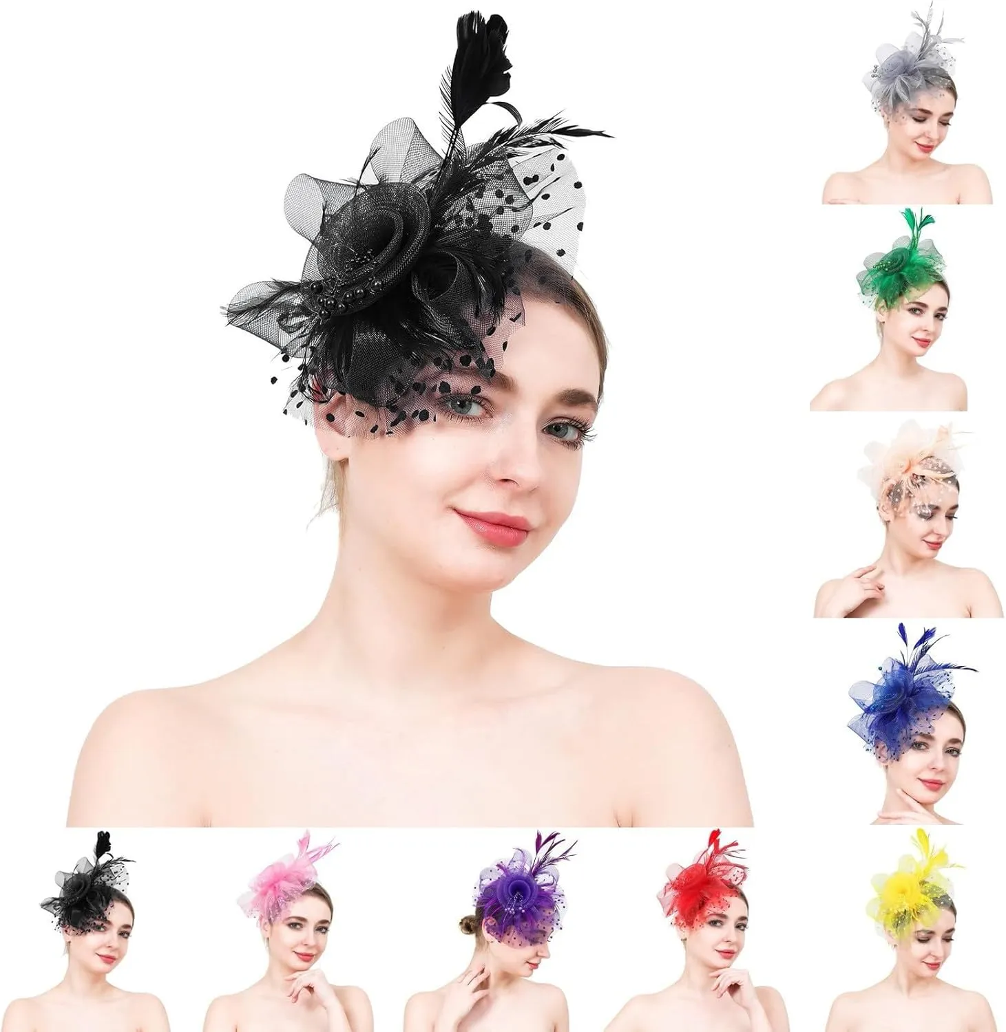 Women's Fascinators Feathers Tea Party Hat Headband with Hair Clip for Cocktail Church Red Feathers for (Purple, One Size)