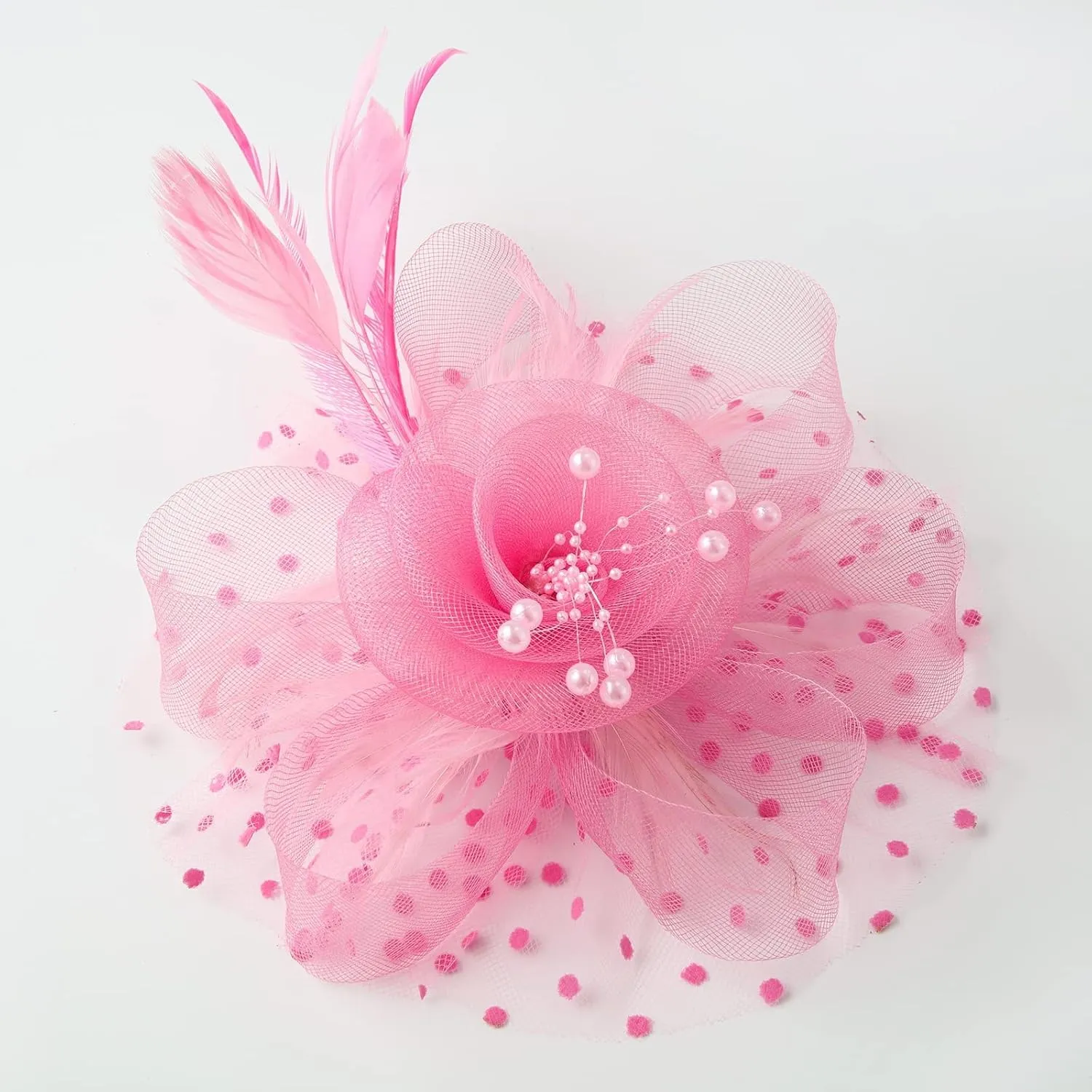 Women's Fascinators Hats Tea Part Headband Derb Headpiece Feather Mesh Headwear ocktail Hair Clip (Pink, One Size)