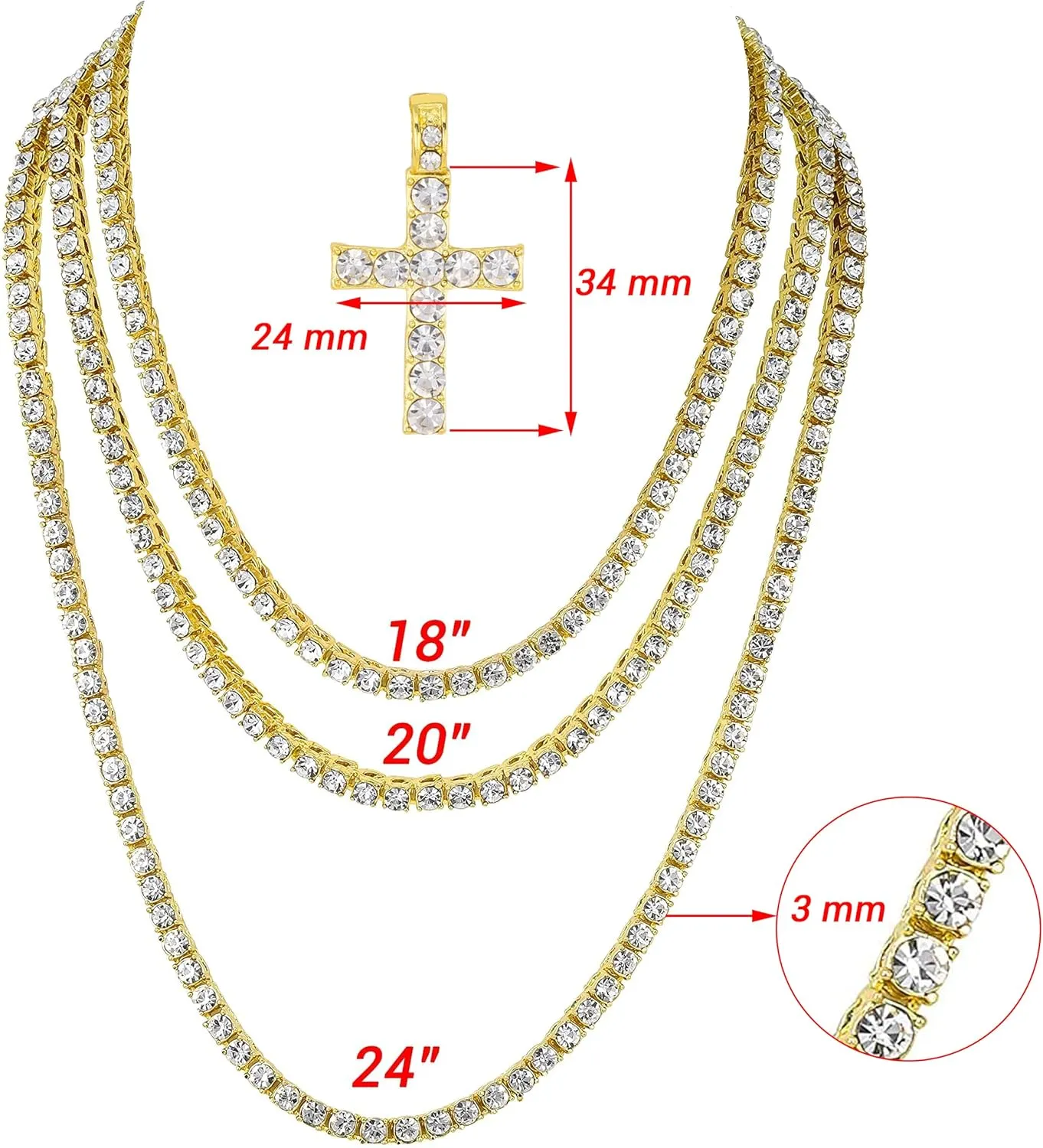 Women's Iced out Watches with Diamond Stud Earrings and Flawless blinged out Cross Tennis Necklace & Bracelet - 4pc Cross Set