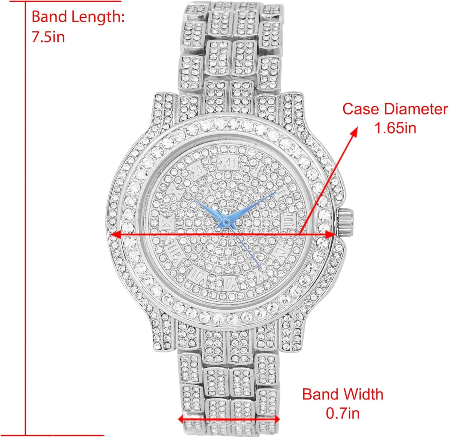 Women's Iced out Watches with Diamond Stud Earrings and Flawless blinged out Cross Tennis Necklace & Bracelet - 4pc Cross Set