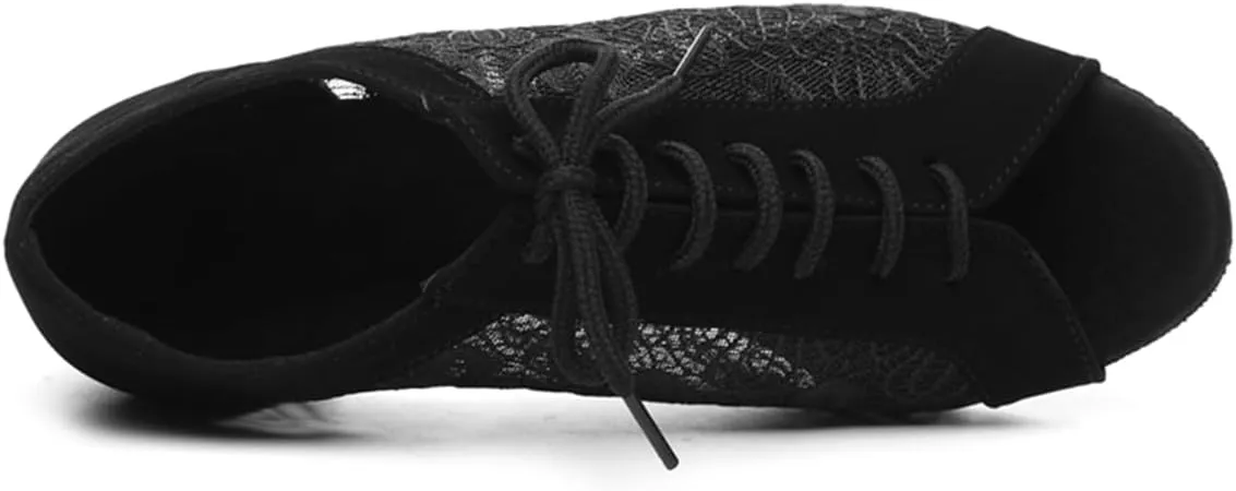 Women's Lace-up Breathable Mesh Open Toe Ballroom Tango Samba Party Wedding Practice Dance Shoes