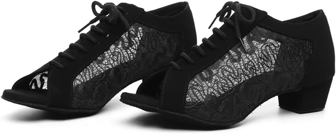 Women's Lace-up Breathable Mesh Open Toe Ballroom Tango Samba Party Wedding Practice Dance Shoes