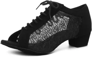 Women's Lace-up Breathable Mesh Open Toe Ballroom Tango Samba Party Wedding Practice Dance Shoes