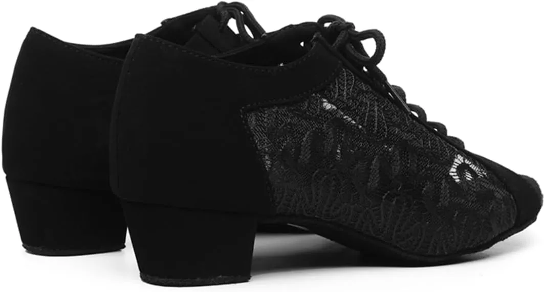 Women's Lace-up Breathable Mesh Open Toe Ballroom Tango Samba Party Wedding Practice Dance Shoes