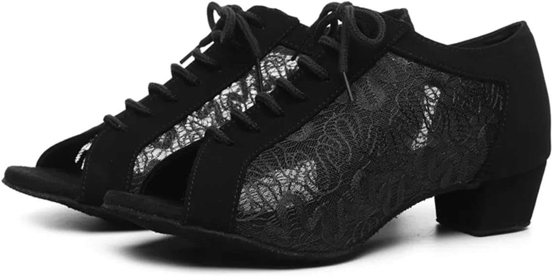 Women's Lace-up Breathable Mesh Open Toe Ballroom Tango Samba Party Wedding Practice Dance Shoes