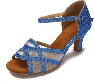Women's Latin Dance Shoes Female's Ballroom Salsa Dance Shoes(B-Style Blue Size 7)