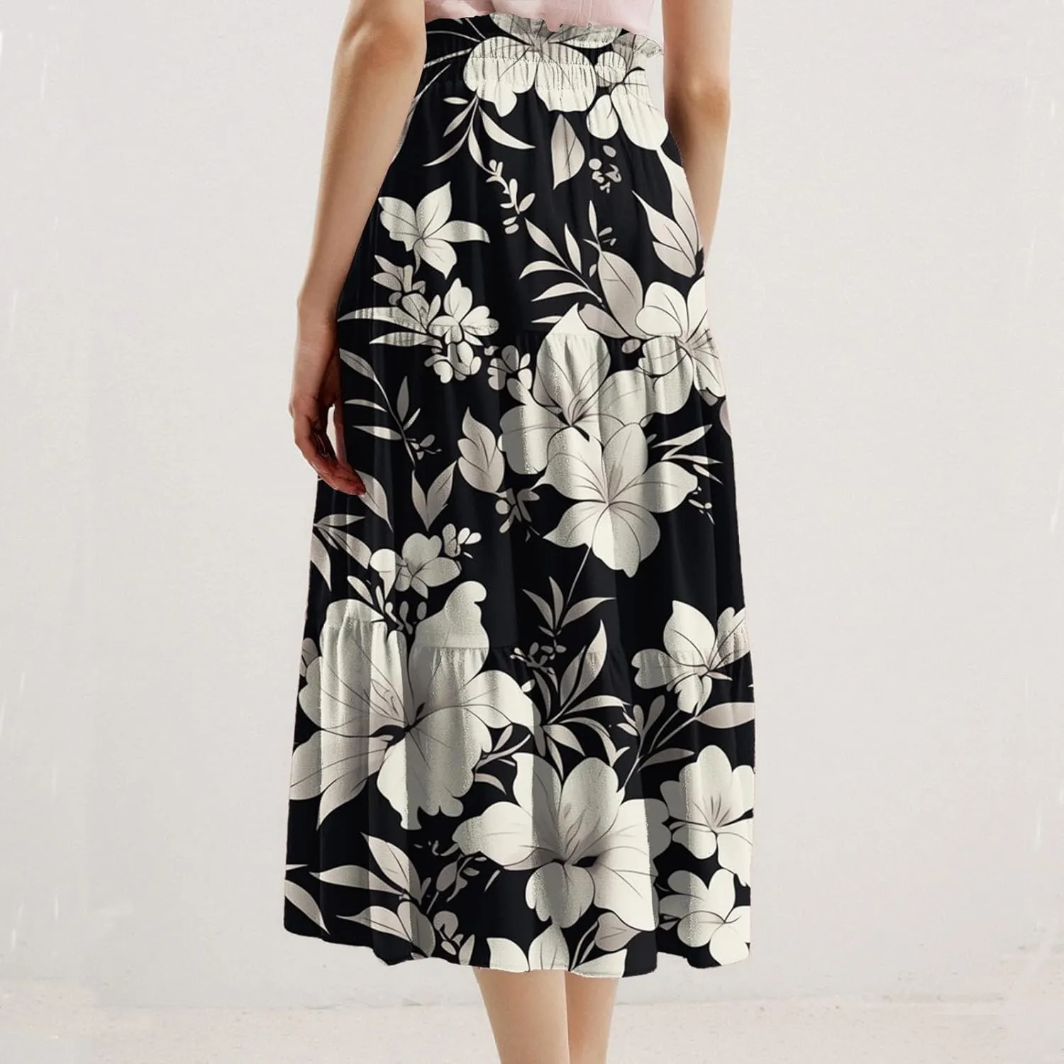 Women's Maxi Dresses 2025 Floral Maxi Skirt Summer Comfy Tiered Elastic High Waisted Skirts Vacation, S-XL