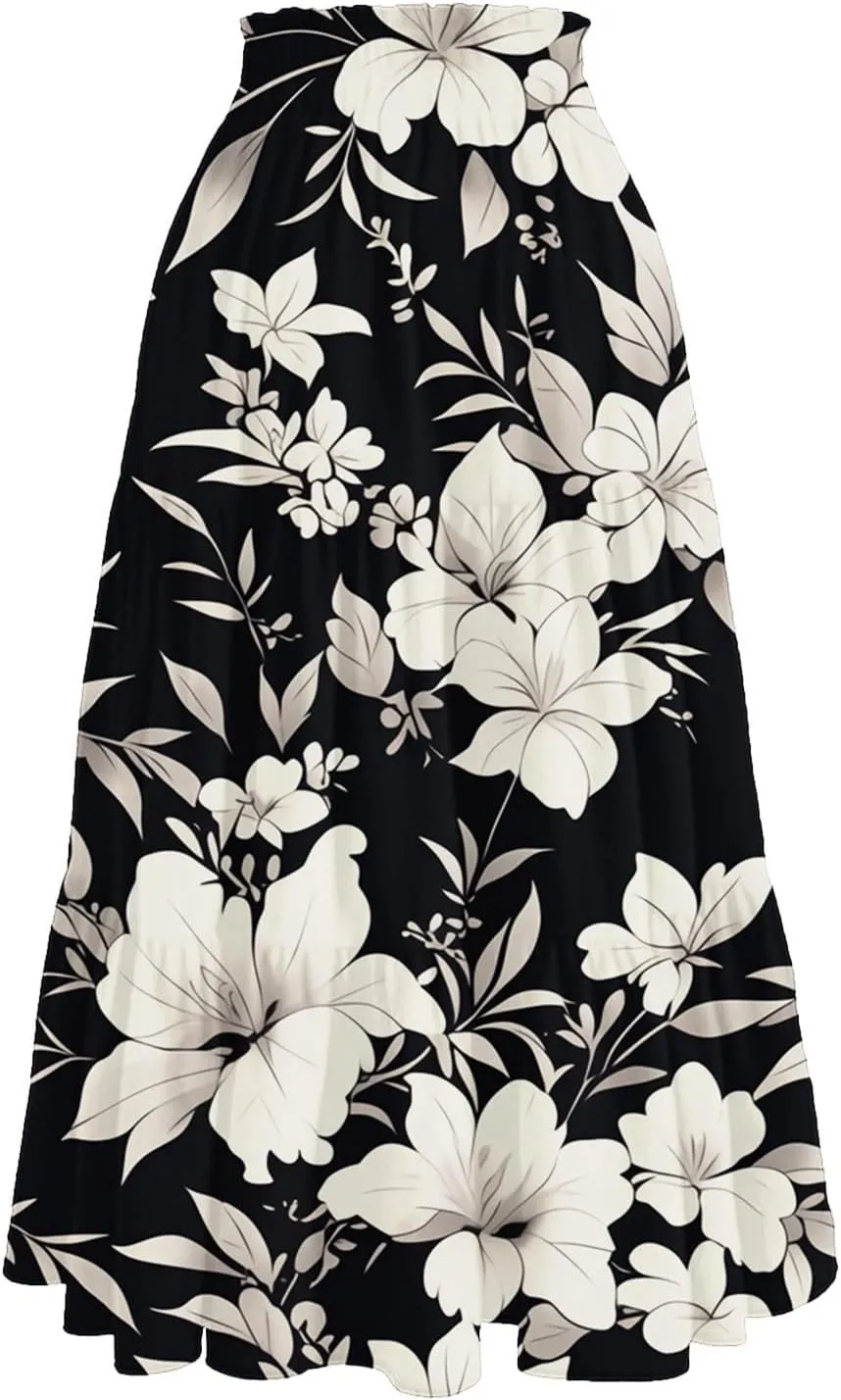 Women's Maxi Dresses 2025 Floral Maxi Skirt Summer Comfy Tiered Elastic High Waisted Skirts Vacation, S-XL