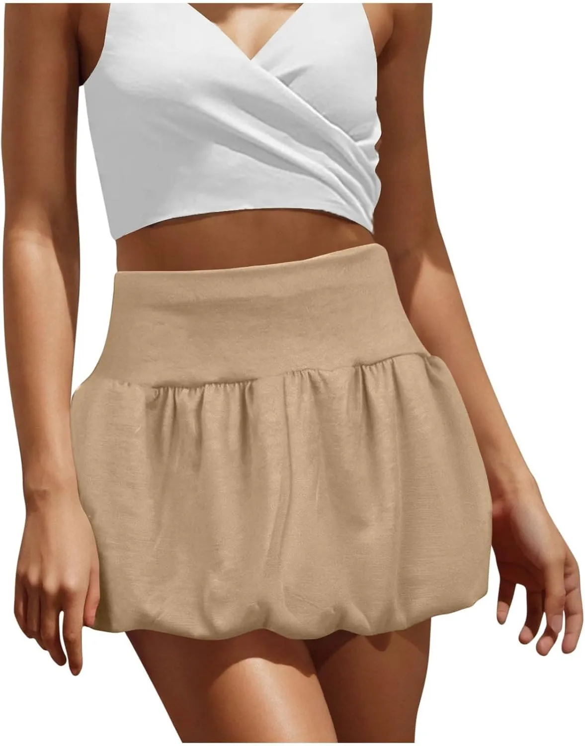 Women's Mini Skirts Solid Color High Waist Skirt Double Layer Bubble Skirt, XS-L