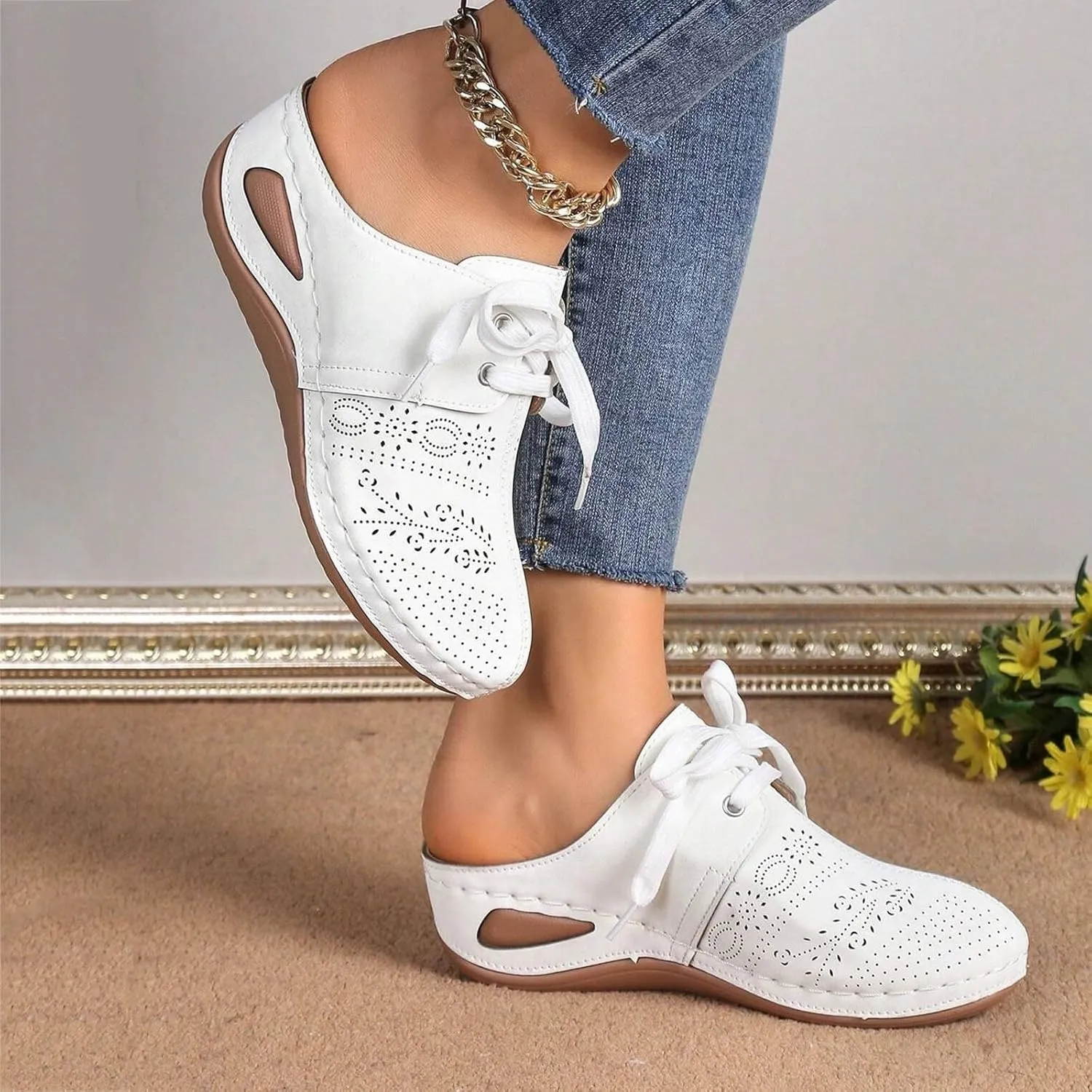 Women's Mules & Clogs Closed Toe Platform Wedge Sandals Comfortable Slip On Slides Breathable Clogs Outdoor Slippers Hollow Out Walking Shoes with Arch Support