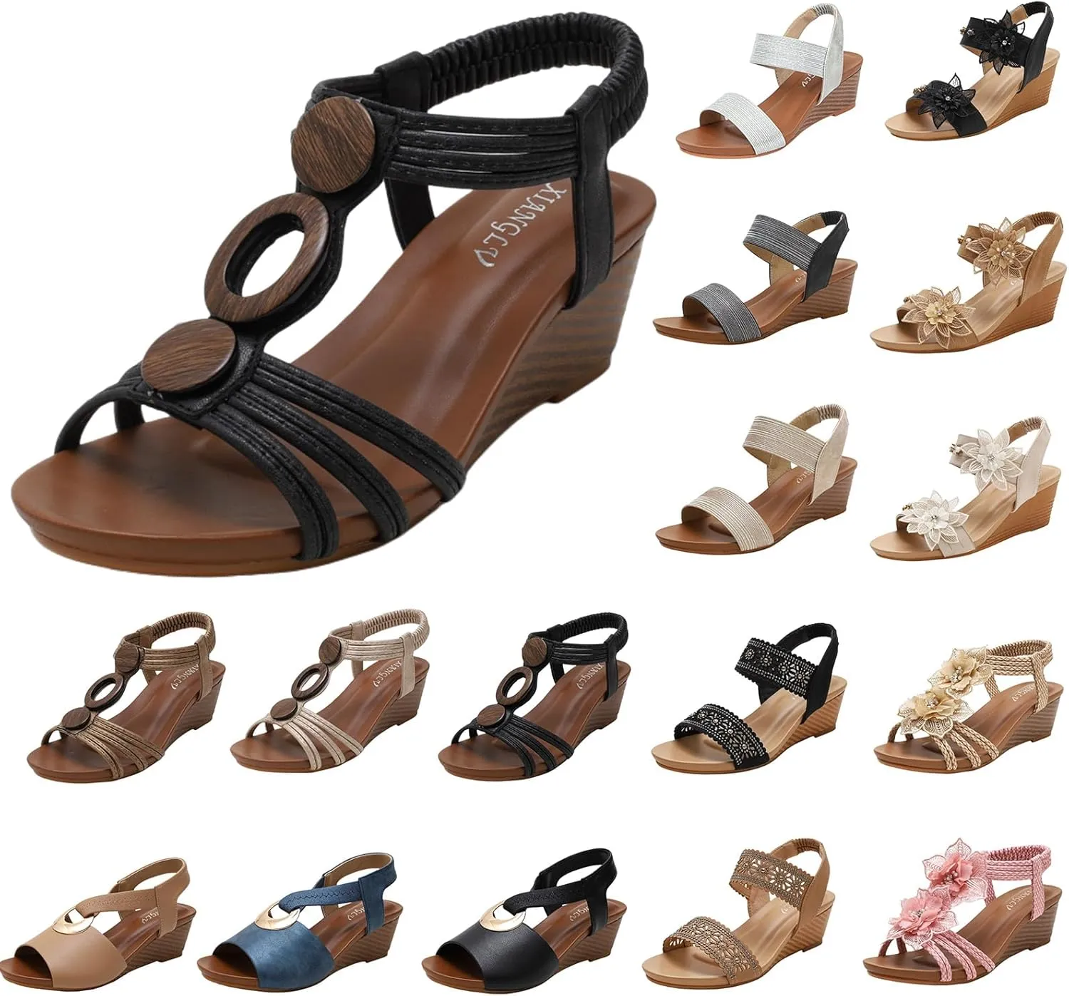 Womens Open Toe Espadrilles Dressy Platform Sandals Slip on Elastic Ankle Strap Wedge Sandals, Comfortable Summer Low Wedges Fashion Dress Shoes