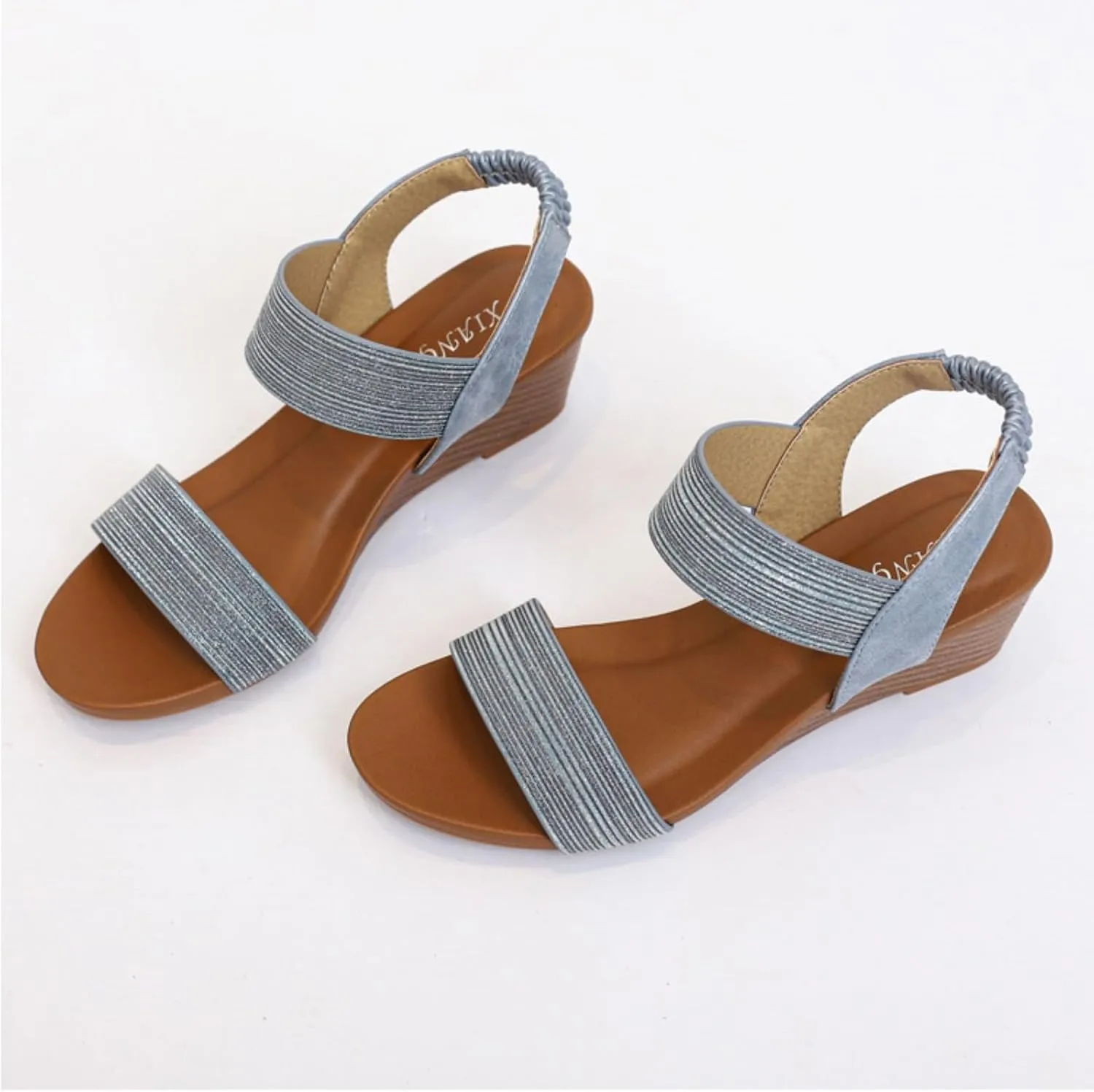 Womens Open Toe Espadrilles Dressy Platform Sandals Slip on Elastic Ankle Strap Wedge Sandals, Comfortable Summer Low Wedges Fashion Dress Shoes