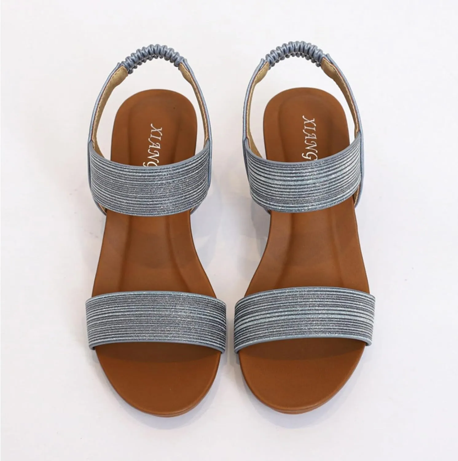 Womens Open Toe Espadrilles Dressy Platform Sandals Slip on Elastic Ankle Strap Wedge Sandals, Comfortable Summer Low Wedges Fashion Dress Shoes