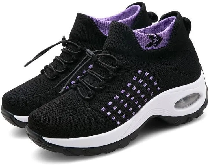Women's Orthopedic Walking Sneakers Shoes Mesh Knit Stretch Air Cushion Dance Comfortable Slip On Tennis Athletic Shoes