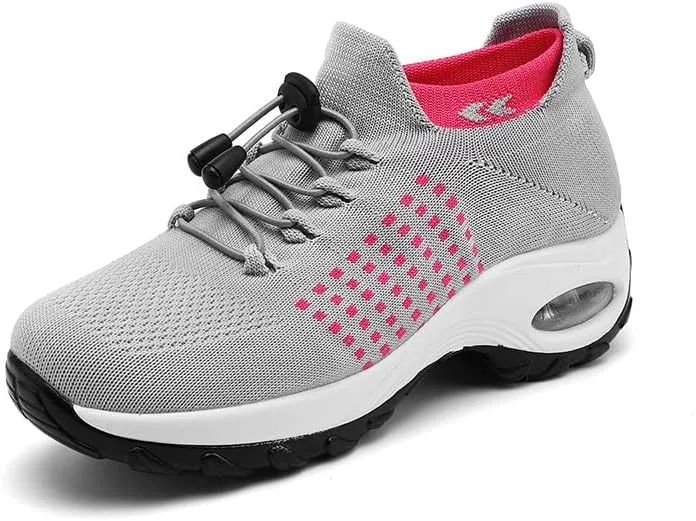 Women's Orthopedic Walking Sneakers Shoes Mesh Knit Stretch Air Cushion Dance Comfortable Slip On Tennis Athletic Shoes