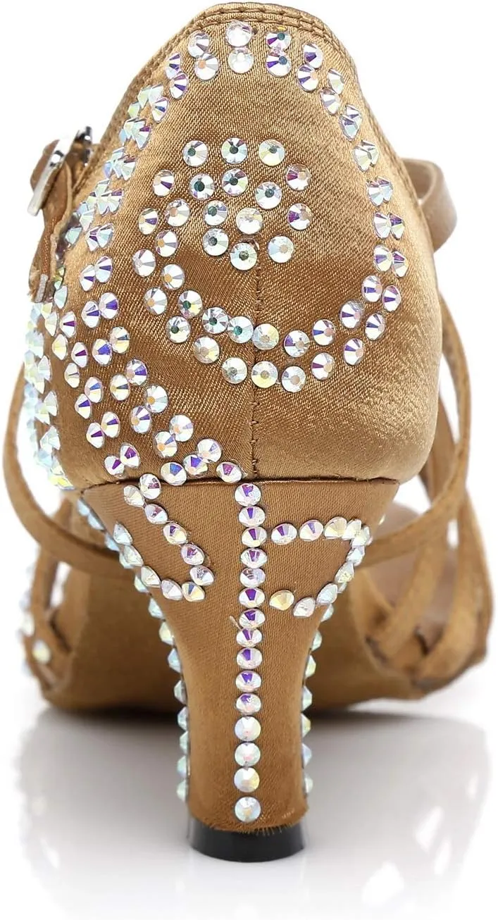 Women's Rhinestone Ballroom Dance Shoes Latin Salsa Performance Wedding Party 1920s Dance Shoes