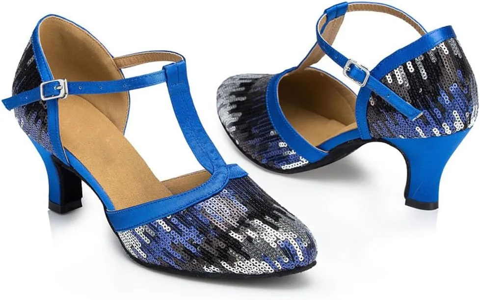 Women's Suede Sole Performance Sequins Ballroom Dance Shoes Latin Salsa Wedding Shoes