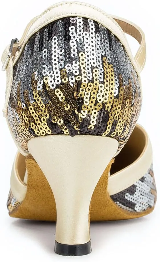 Women's Suede Sole Performance Sequins Ballroom Dance Shoes Latin Salsa Wedding Shoes