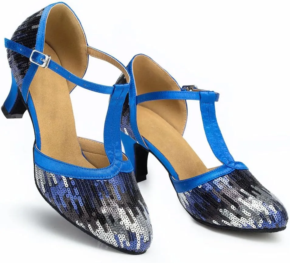 Women's Suede Sole Performance Sequins Ballroom Dance Shoes Latin Salsa Wedding Shoes